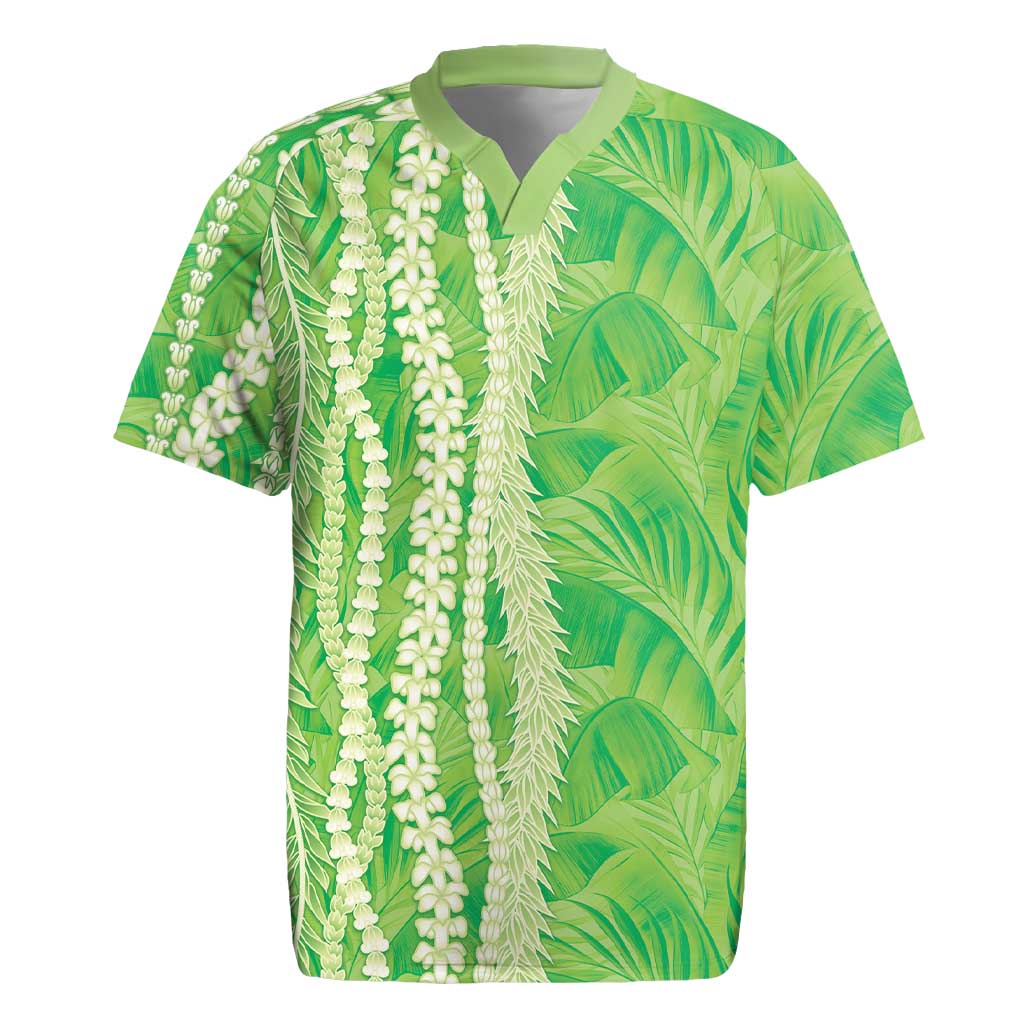 Hawaii Prince Kuhio Rugby Jersey Lime Green Hawaiian Lau Maia With Leis LT05 Green - Polynesian Pride