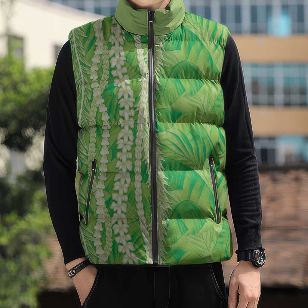 Hawaii Prince Kuhio Sleeveless Puffer Jacket Lime Green Hawaiian Lau Maia With Leis LT05 - Polynesian Pride