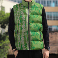 Hawaii Prince Kuhio Sleeveless Puffer Jacket Lime Green Hawaiian Lau Maia With Leis LT05 - Polynesian Pride
