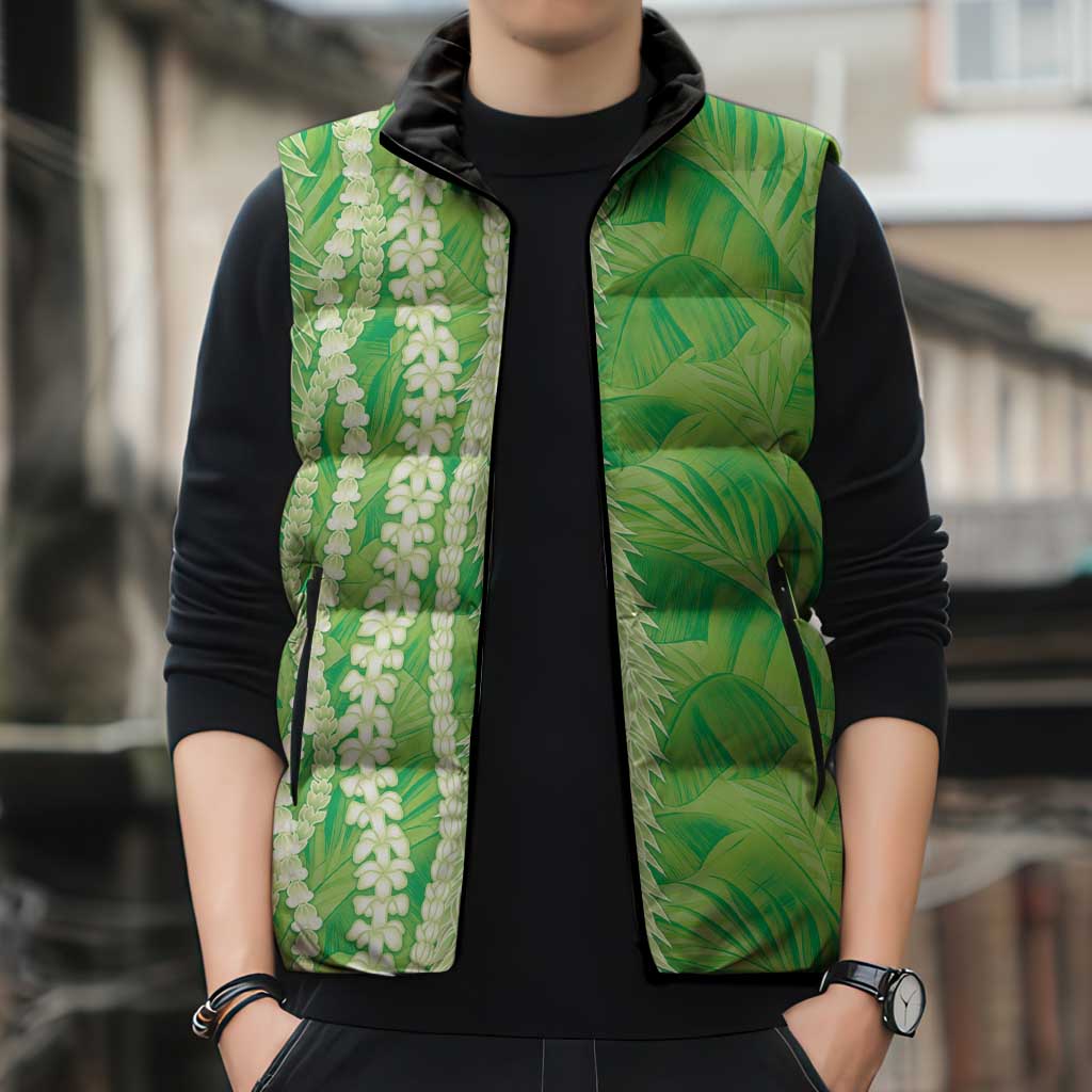 Hawaii Prince Kuhio Sleeveless Puffer Jacket Lime Green Hawaiian Lau Maia With Leis LT05 - Polynesian Pride