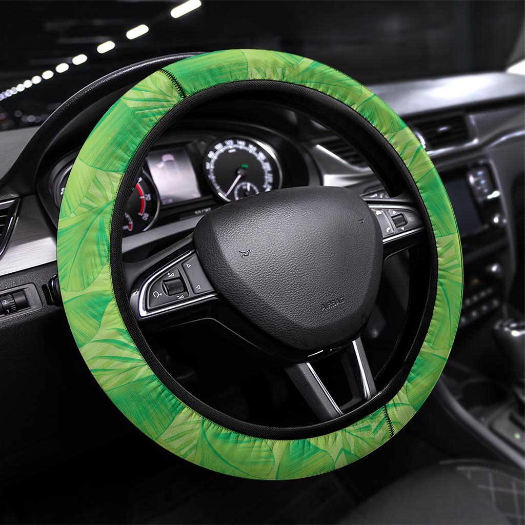 Hawaii Prince Kuhio Steering Wheel Cover Lime Green Hawaiian Lau Maia With Leis LT05 Universal Fit Green - Polynesian Pride