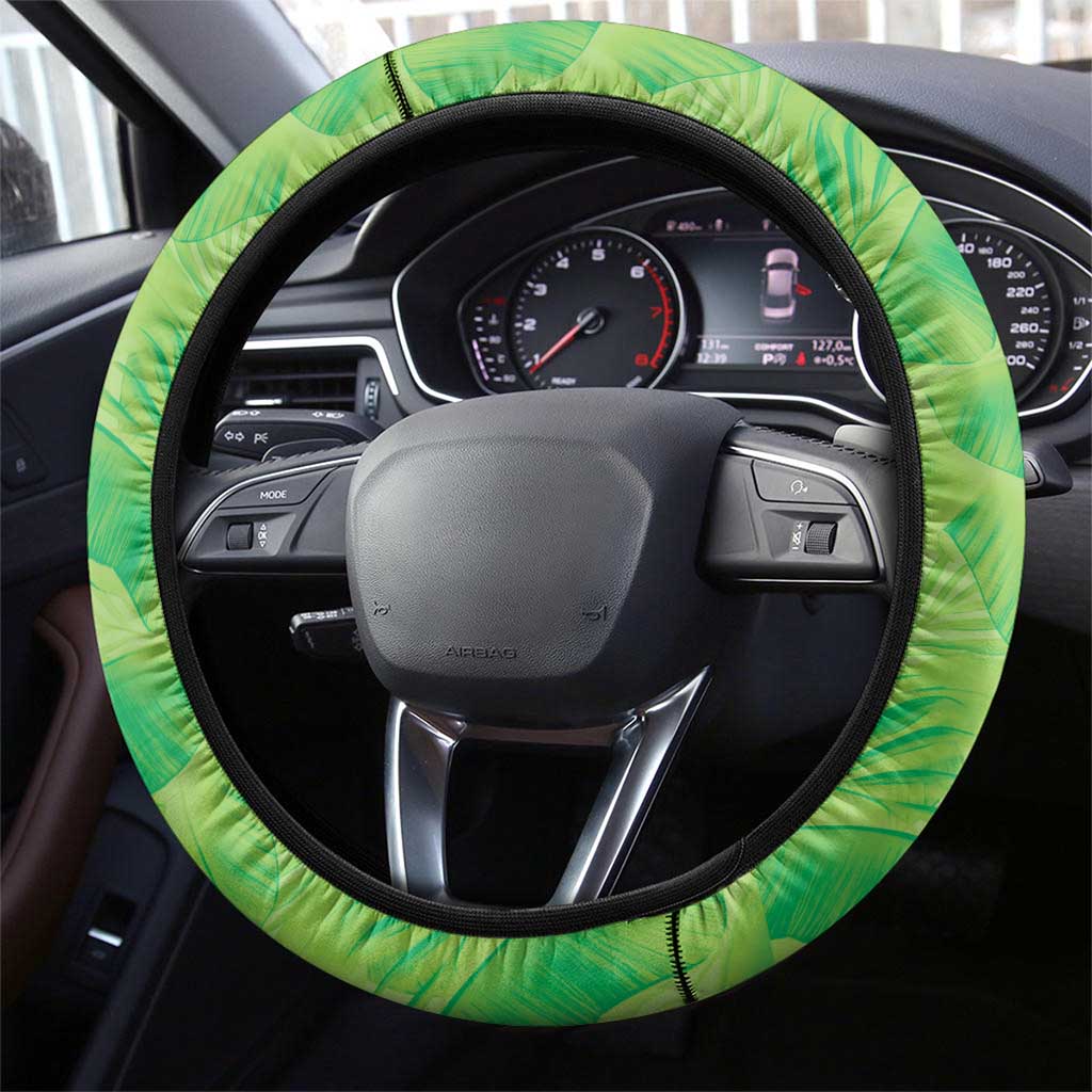 Hawaii Prince Kuhio Steering Wheel Cover Lime Green Hawaiian Lau Maia With Leis LT05 - Polynesian Pride