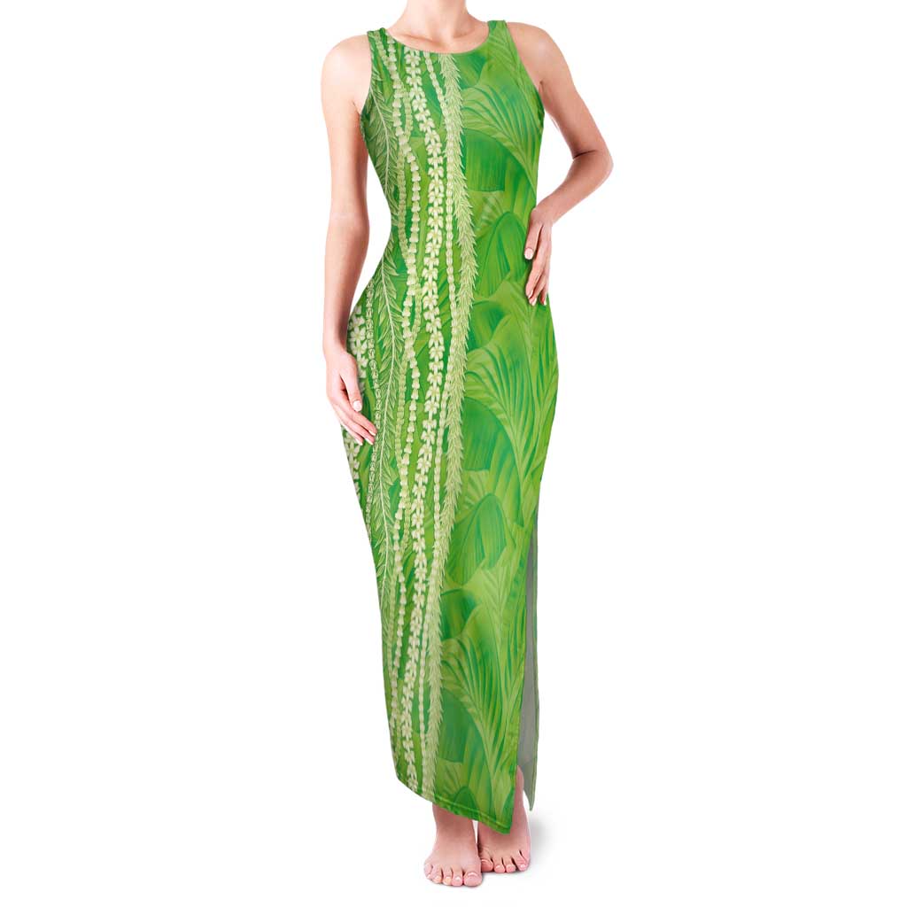 Hawaii Prince Kuhio Tank Maxi Dress Lime Green Hawaiian Lau Maia With Leis LT05 Women Green - Polynesian Pride