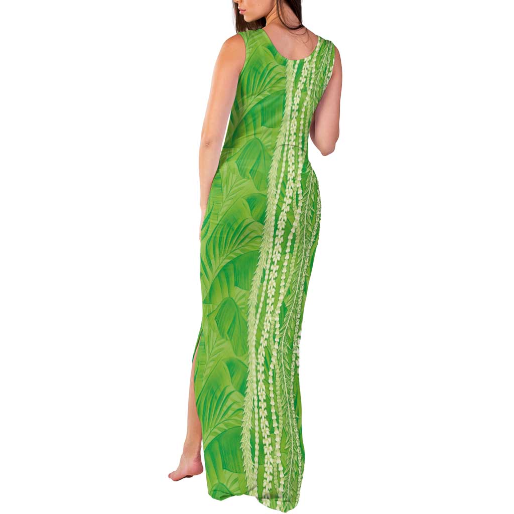 Hawaii Prince Kuhio Tank Maxi Dress Lime Green Hawaiian Lau Maia With Leis LT05 - Polynesian Pride