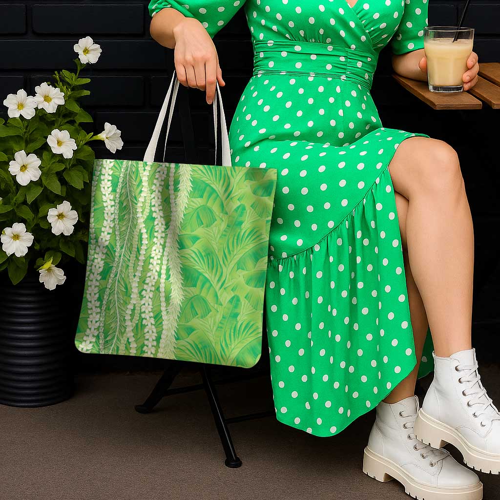 Hawaii Prince Kuhio Tote Bag Lime Green Hawaiian Lau Maia With Leis LT05 - Polynesian Pride