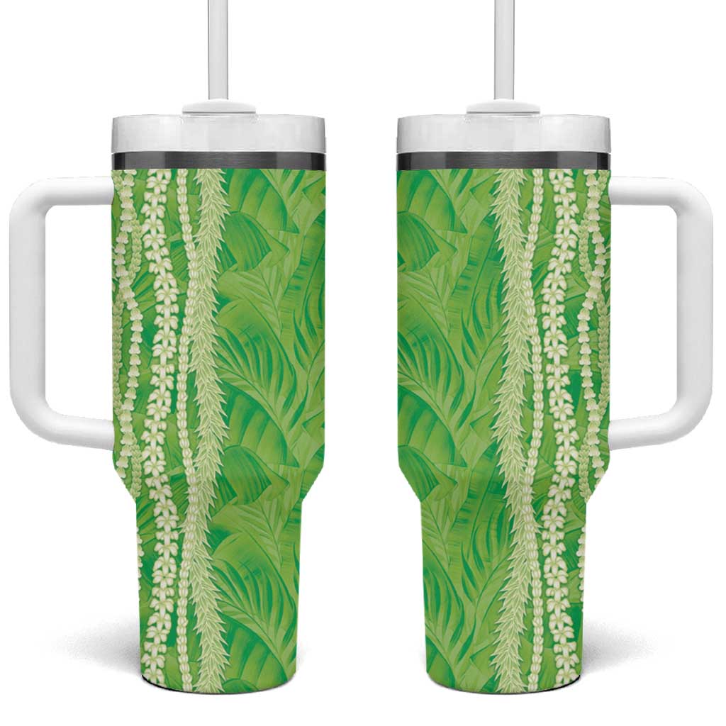 Hawaii Prince Kuhio Tumbler With Handle Lime Green Hawaiian Lau Maia With Leis LT05 One Size: 40 oz Green - Polynesian Pride