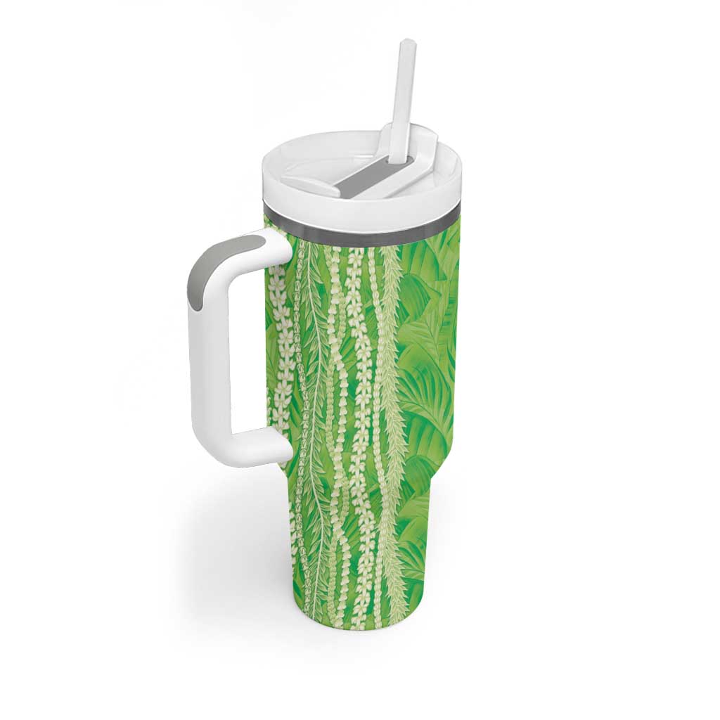 Hawaii Prince Kuhio Tumbler With Handle Lime Green Hawaiian Lau Maia With Leis LT05 - Polynesian Pride