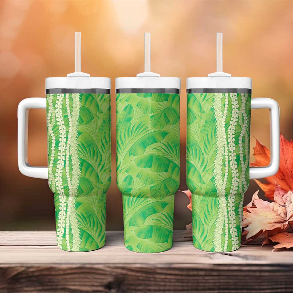 Hawaii Prince Kuhio Tumbler With Handle Lime Green Hawaiian Lau Maia With Leis LT05 - Polynesian Pride