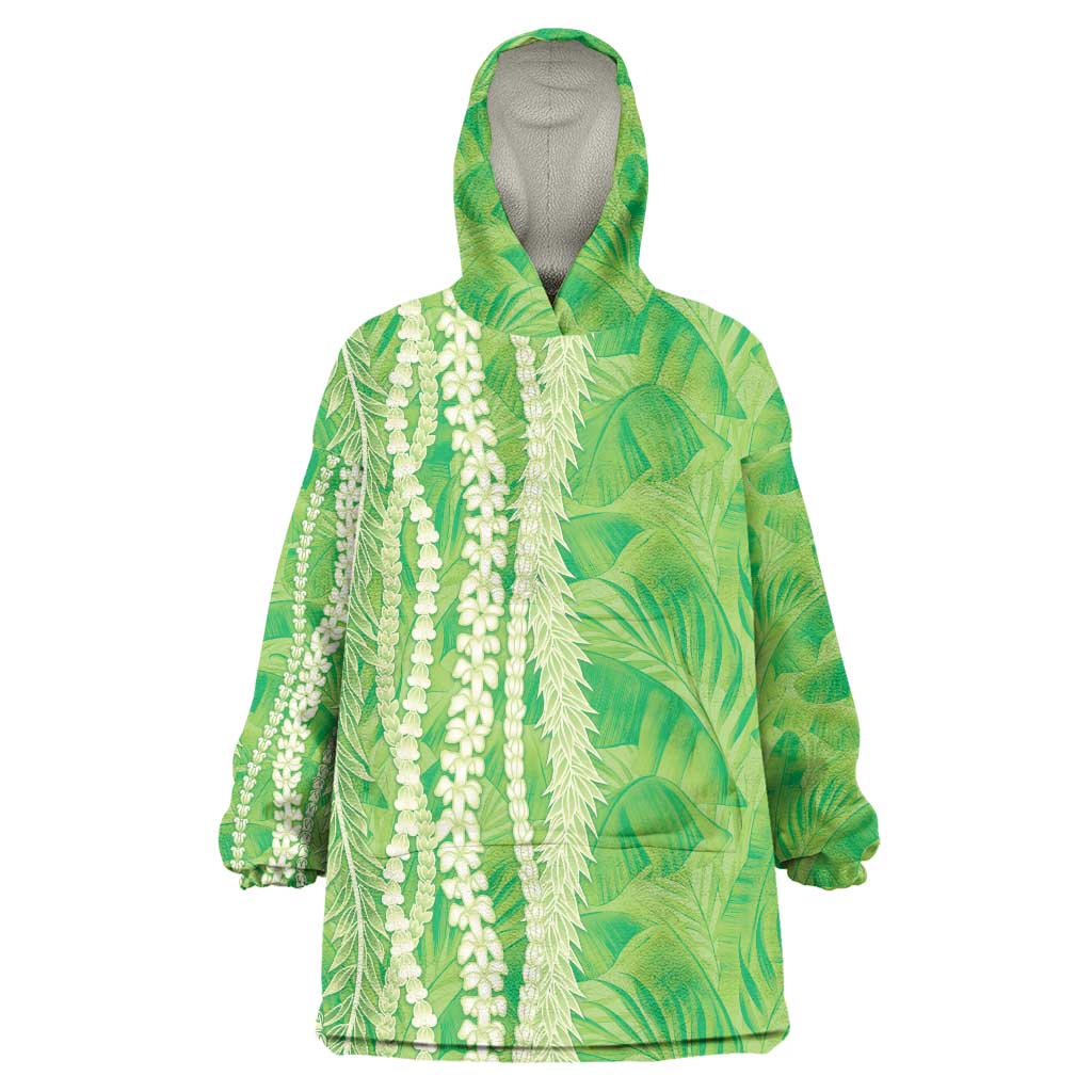 Hawaii Prince Kuhio Wearable Blanket Hoodie Lime Green Hawaiian Lau Maia With Leis LT05 One Size Green - Polynesian Pride