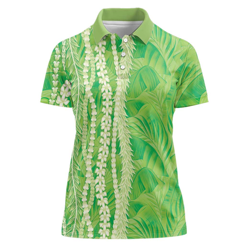 Hawaii Prince Kuhio Women Polo Shirt Lime Green Hawaiian Lau Maia With Leis LT05 Female Green - Polynesian Pride