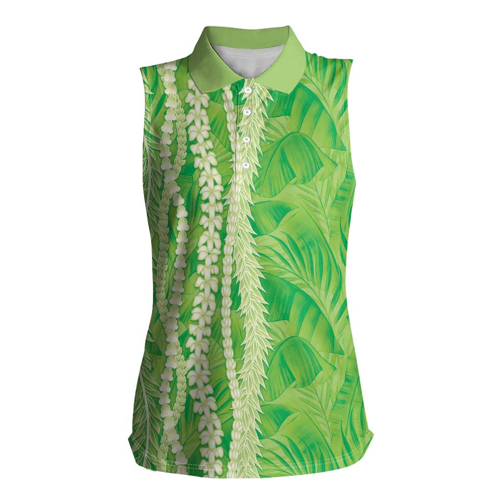 Hawaii Prince Kuhio Women Sleeveless Polo Shirt Lime Green Hawaiian Lau Maia With Leis LT05 Female Green - Polynesian Pride