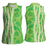 Hawaii Prince Kuhio Women Sleeveless Polo Shirt Lime Green Hawaiian Lau Maia With Leis