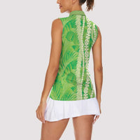 Hawaii Prince Kuhio Women Sleeveless Polo Shirt Lime Green Hawaiian Lau Maia With Leis