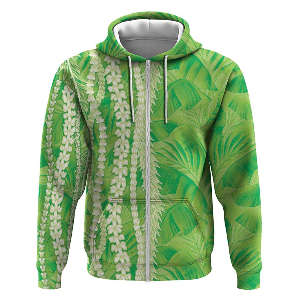Hawaii Prince Kuhio Zip Hoodie Lime Green Hawaiian Lau Maia With Leis LT05 Zip Hoodie Green - Polynesian Pride