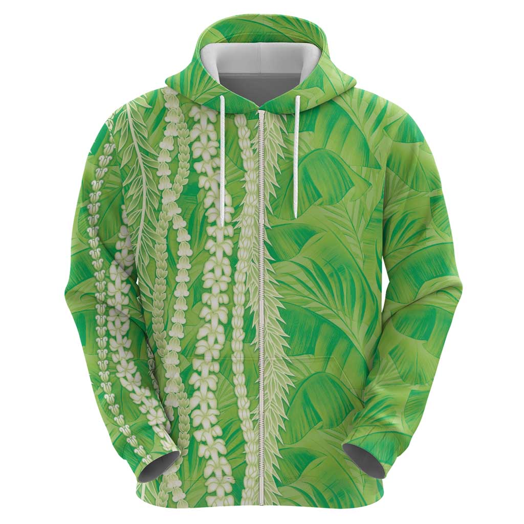 Hawaii Prince Kuhio Zip Hoodie Lime Green Hawaiian Lau Maia With Leis LT05 - Polynesian Pride