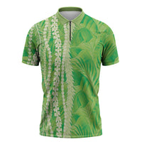 Hawaii Prince Kuhio Zipper Polo Shirt Lime Green Hawaiian Lau Maia With Leis LT05 Green - Polynesian Pride