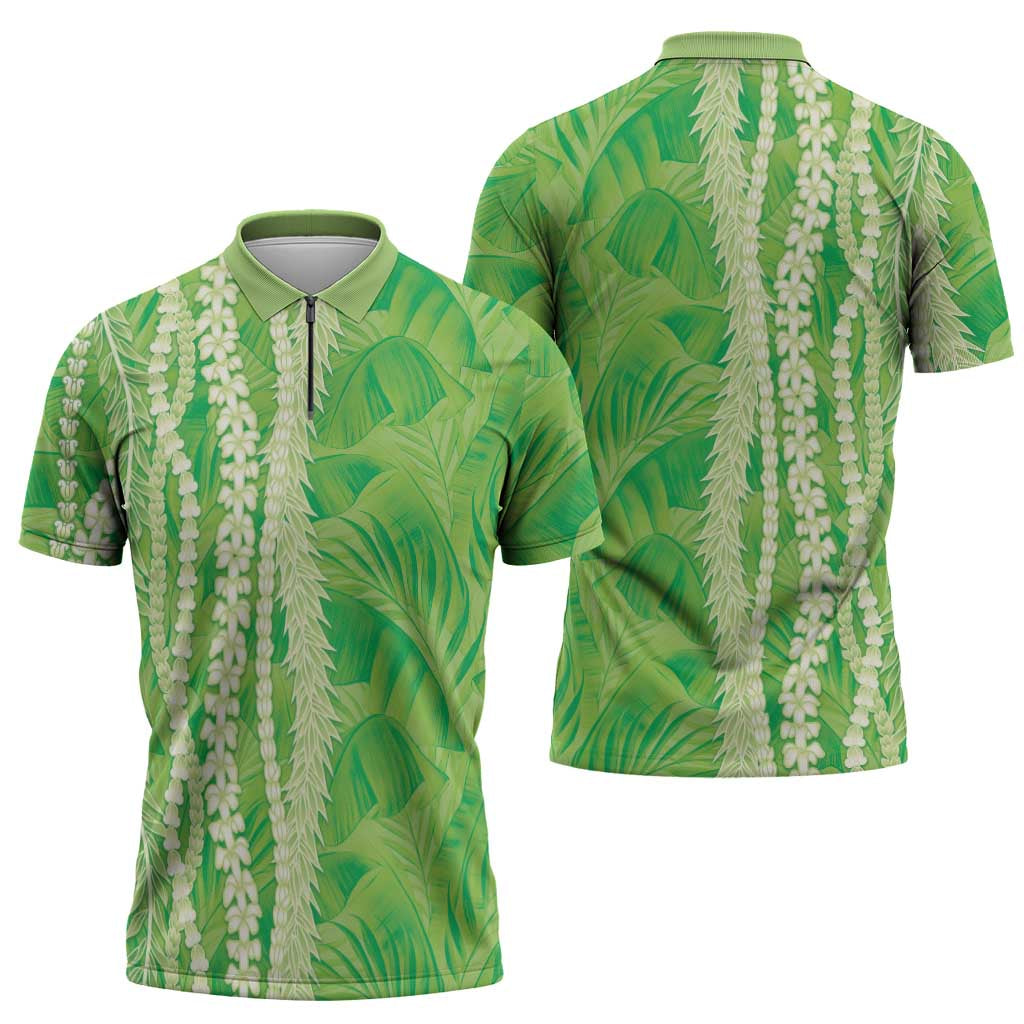 Hawaii Prince Kuhio Zipper Polo Shirt Lime Green Hawaiian Lau Maia With Leis LT05 - Polynesian Pride