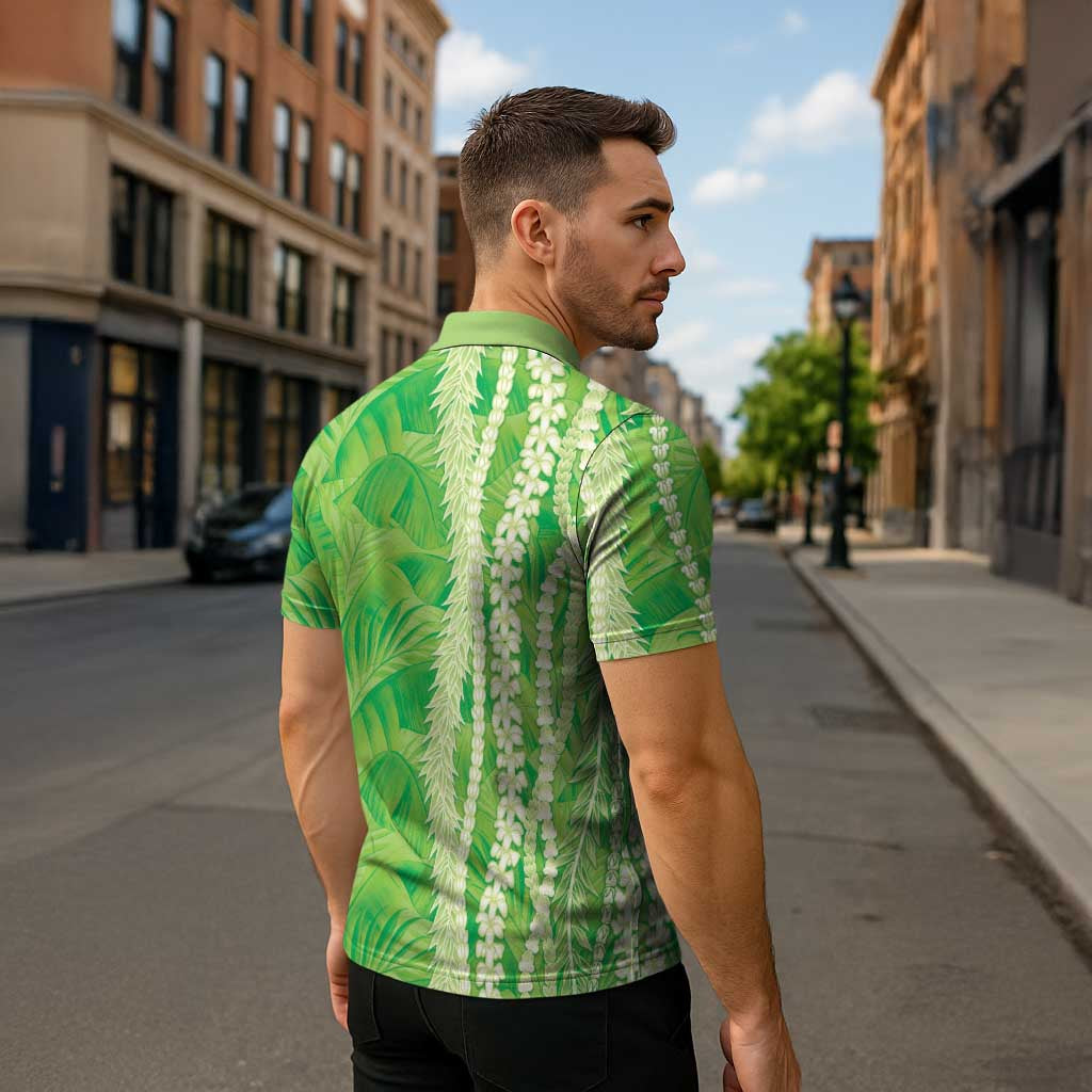 Hawaii Prince Kuhio Zipper Polo Shirt Lime Green Hawaiian Lau Maia With Leis LT05 - Polynesian Pride