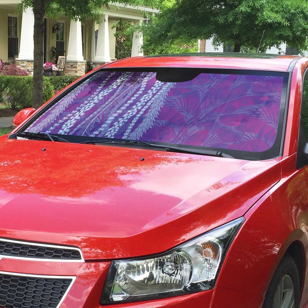 Hawaii Prince Kuhio Auto Sun Shade Violet Hawaiian Lau Maia With Leis
