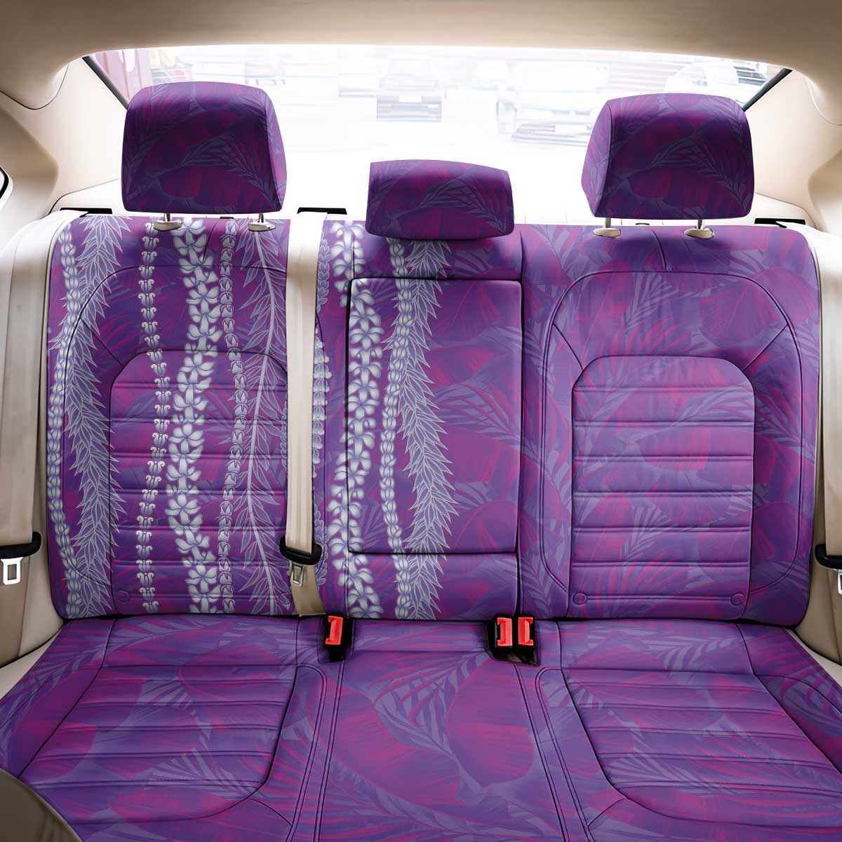 Hawaii Prince Kuhio Back Car Seat Cover Violet Hawaiian Lau Maia With Leis LT05 - Polynesian Pride