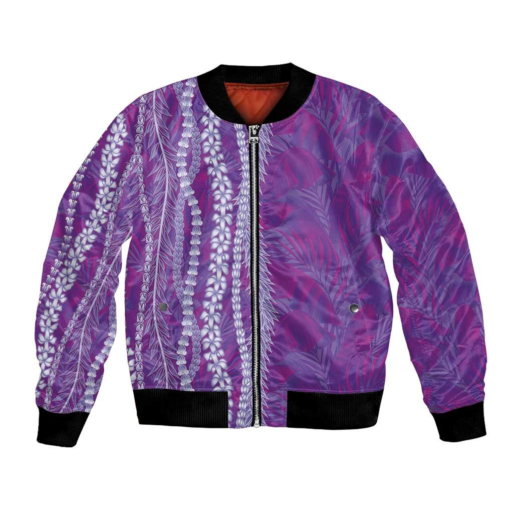 Hawaii Prince Kuhio Bomber Jacket Violet Hawaiian Lau Maia With Leis LT05 Unisex Violet - Polynesian Pride