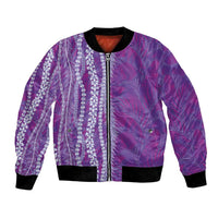 Hawaii Prince Kuhio Bomber Jacket Violet Hawaiian Lau Maia With Leis LT05 Unisex Violet - Polynesian Pride