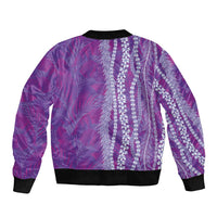 Hawaii Prince Kuhio Bomber Jacket Violet Hawaiian Lau Maia With Leis LT05 - Polynesian Pride