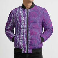 Hawaii Prince Kuhio Bomber Puffer Jacket Violet Hawaiian Lau Maia With Leis LT05 - Polynesian Pride