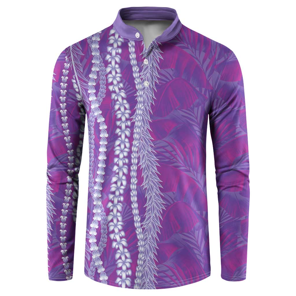 Hawaii Prince Kuhio Button Sweatshirt Violet Hawaiian Lau Maia With Leis LT05 Violet - Polynesian Pride
