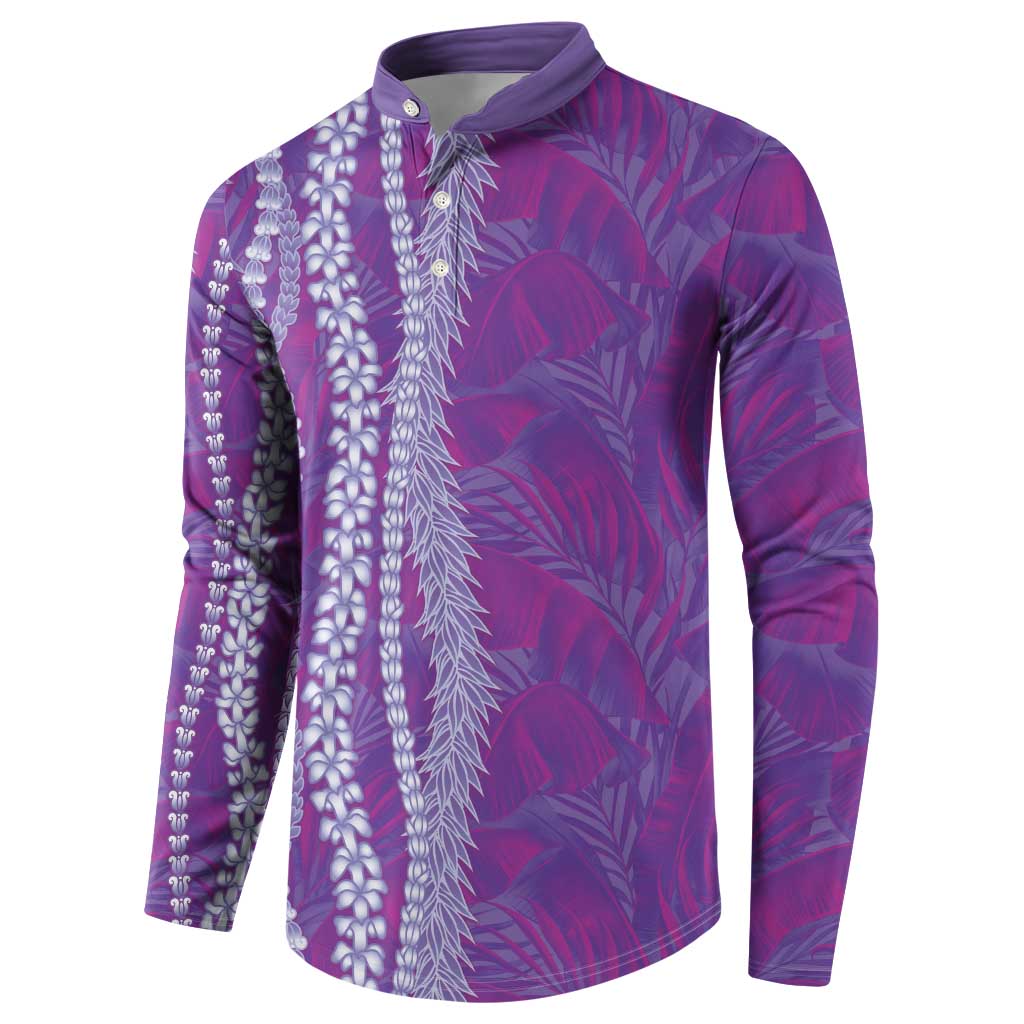 Hawaii Prince Kuhio Button Sweatshirt Violet Hawaiian Lau Maia With Leis LT05 - Polynesian Pride