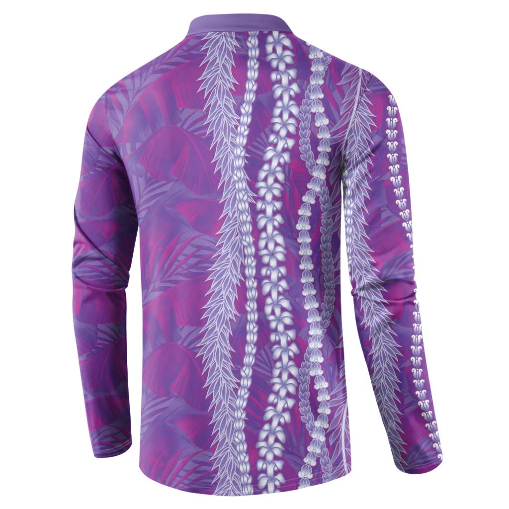 Hawaii Prince Kuhio Button Sweatshirt Violet Hawaiian Lau Maia With Leis LT05 - Polynesian Pride