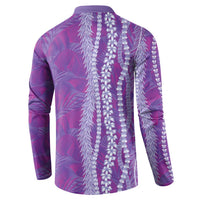 Hawaii Prince Kuhio Button Sweatshirt Violet Hawaiian Lau Maia With Leis LT05 - Polynesian Pride