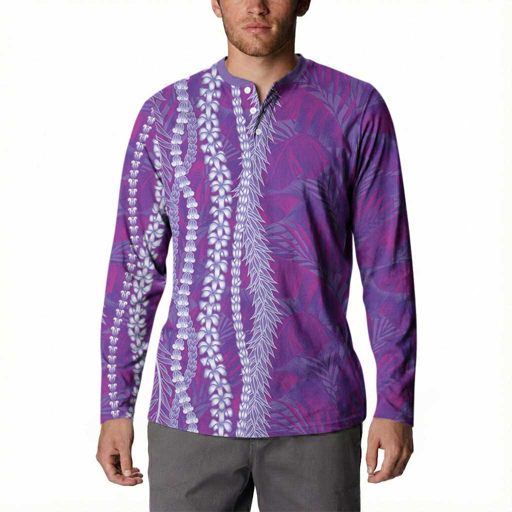 Hawaii Prince Kuhio Button Sweatshirt Violet Hawaiian Lau Maia With Leis LT05 - Polynesian Pride