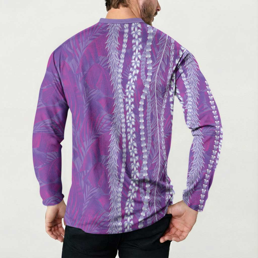 Hawaii Prince Kuhio Button Sweatshirt Violet Hawaiian Lau Maia With Leis LT05 - Polynesian Pride