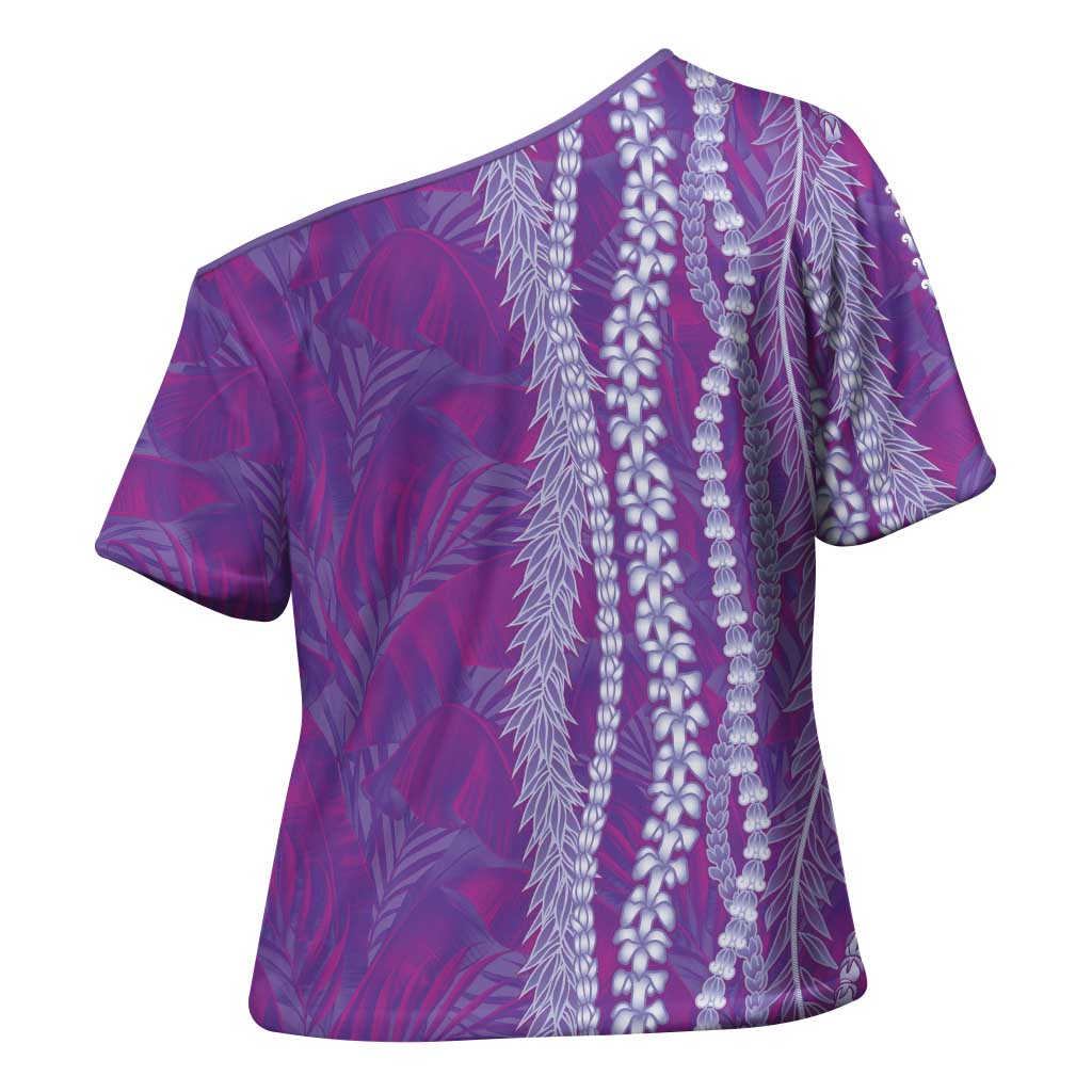 Hawaii Prince Kuhio Cross Shoulder Shirt Violet Hawaiian Lau Maia With Leis LT05 - Polynesian Pride