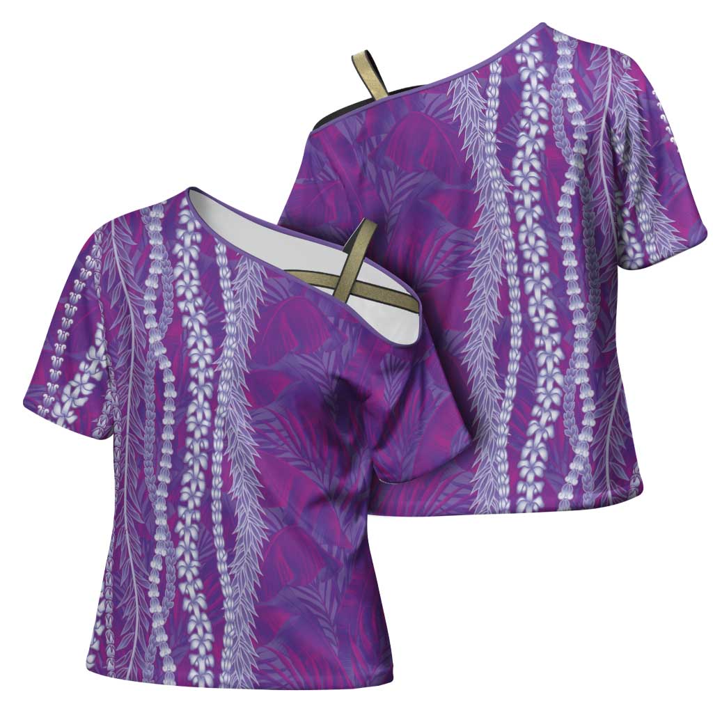 Hawaii Prince Kuhio Cross Shoulder Shirt Violet Hawaiian Lau Maia With Leis LT05 - Polynesian Pride