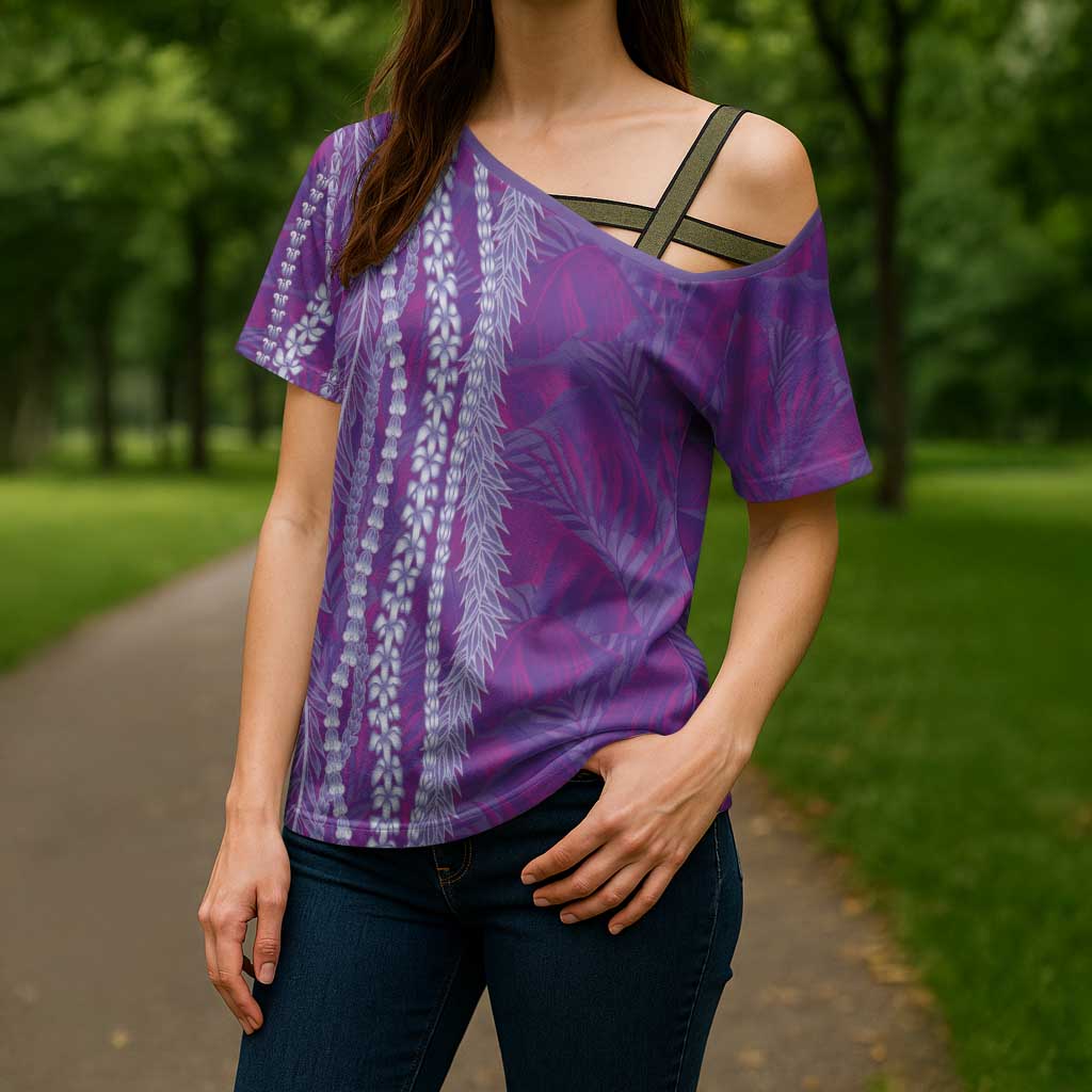 Hawaii Prince Kuhio Cross Shoulder Shirt Violet Hawaiian Lau Maia With Leis LT05 - Polynesian Pride