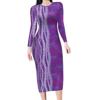 Hawaii Prince Kuhio Family Matching Long Sleeve Bodycon Dress and Hawaiian Shirt Violet Hawaiian Lau Maia With Leis
