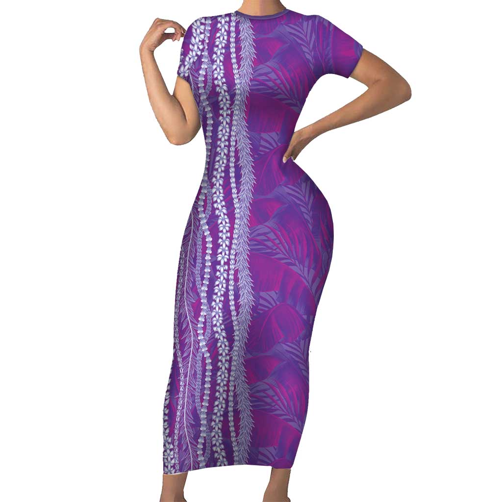 Hawaii Prince Kuhio Family Matching Short Sleeve Bodycon Dress and Hawaiian Shirt Violet Hawaiian Lau Maia With Leis