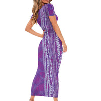 Hawaii Prince Kuhio Family Matching Short Sleeve Bodycon Dress and Hawaiian Shirt Violet Hawaiian Lau Maia With Leis