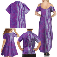 Hawaii Prince Kuhio Family Matching Summer Maxi Dress and Hawaiian Shirt Violet Hawaiian Lau Maia With Leis