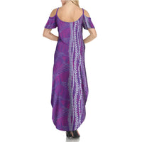 Hawaii Prince Kuhio Family Matching Summer Maxi Dress and Hawaiian Shirt Violet Hawaiian Lau Maia With Leis