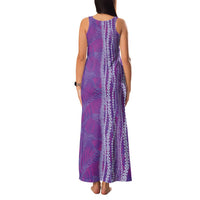 Hawaii Prince Kuhio Family Matching Tank Maxi Dress and Hawaiian Shirt Violet Hawaiian Lau Maia With Leis