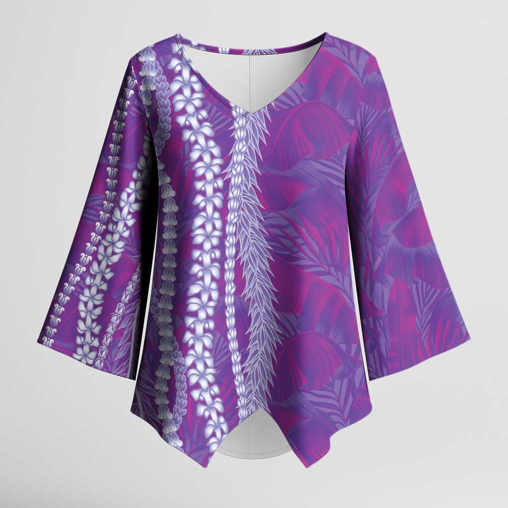 Hawaii Prince Kuhio Kimono Sleeve Blouse Violet Hawaiian Lau Maia With Leis LT05 Female Violet - Polynesian Pride