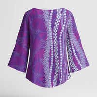 Hawaii Prince Kuhio Kimono Sleeve Blouse Violet Hawaiian Lau Maia With Leis LT05 - Polynesian Pride
