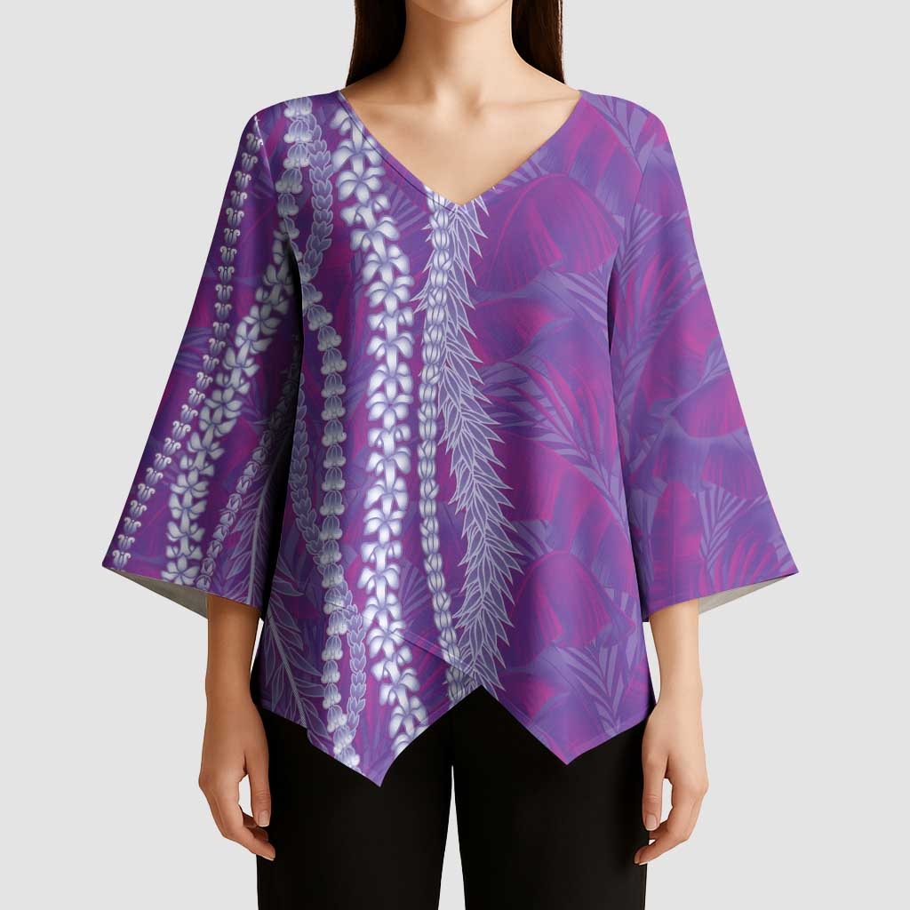 Hawaii Prince Kuhio Kimono Sleeve Blouse Violet Hawaiian Lau Maia With Leis LT05 - Polynesian Pride