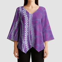 Hawaii Prince Kuhio Kimono Sleeve Blouse Violet Hawaiian Lau Maia With Leis LT05 - Polynesian Pride