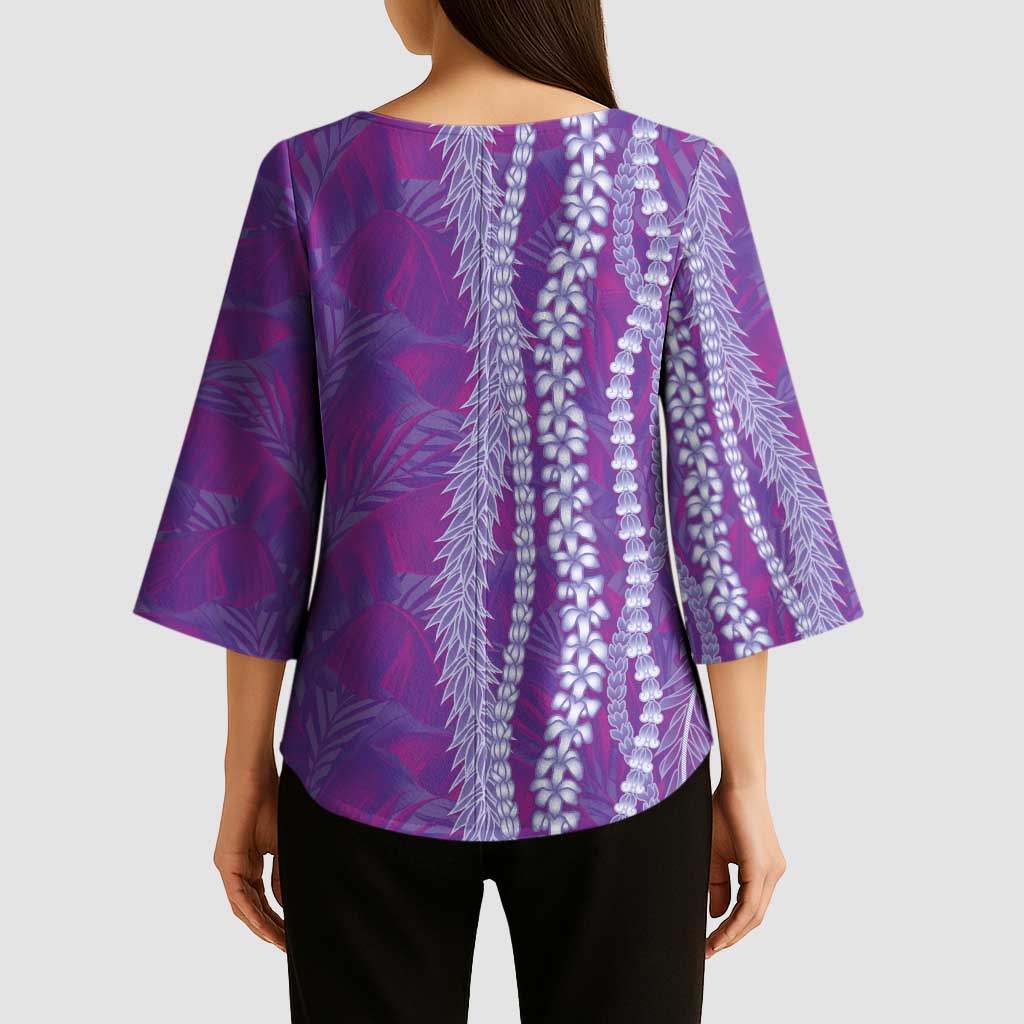 Hawaii Prince Kuhio Kimono Sleeve Blouse Violet Hawaiian Lau Maia With Leis LT05 - Polynesian Pride