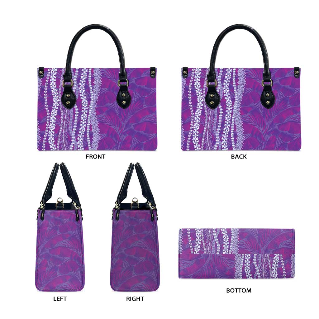 Hawaii Prince Kuhio Leather Bag Violet Hawaiian Lau Maia With Leis LT05 - Polynesian Pride