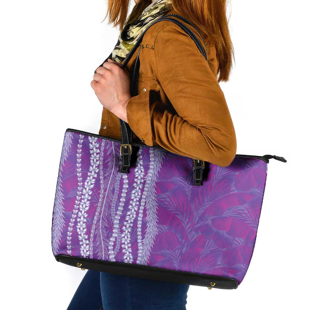 Hawaii Prince Kuhio Leather Tote Bag Violet Hawaiian Lau Maia With Leis LT05 Violet - Polynesian Pride